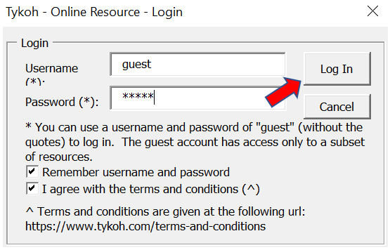 Online resources - Login screen
